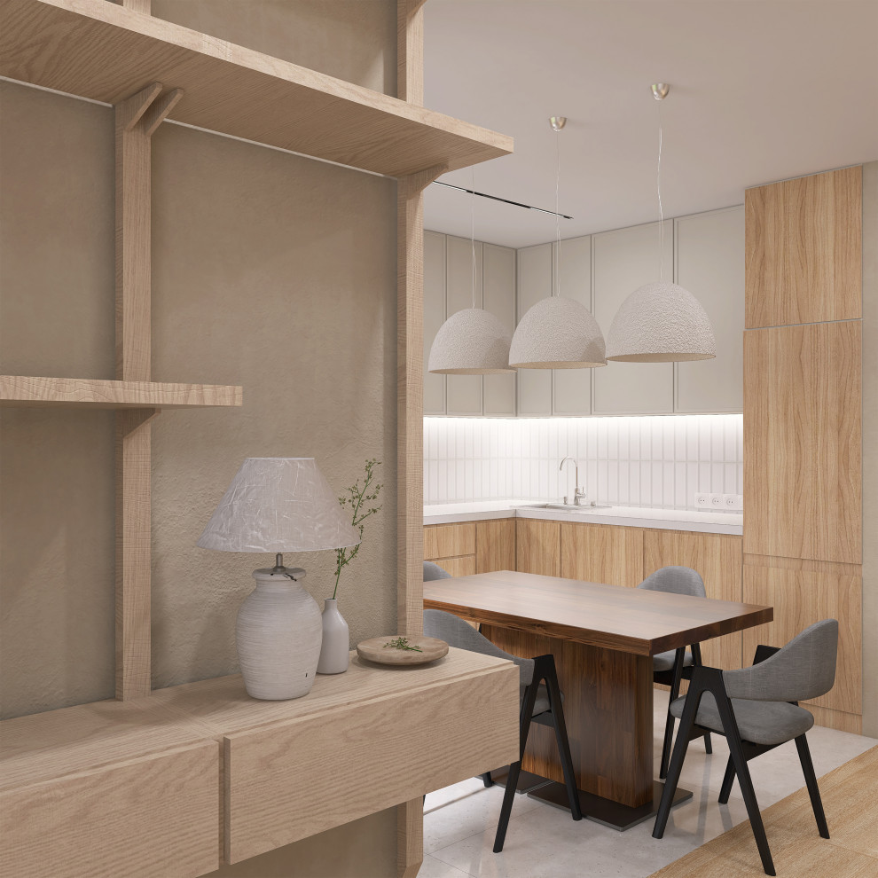 Кухня-гостиная в бежевых оттенках