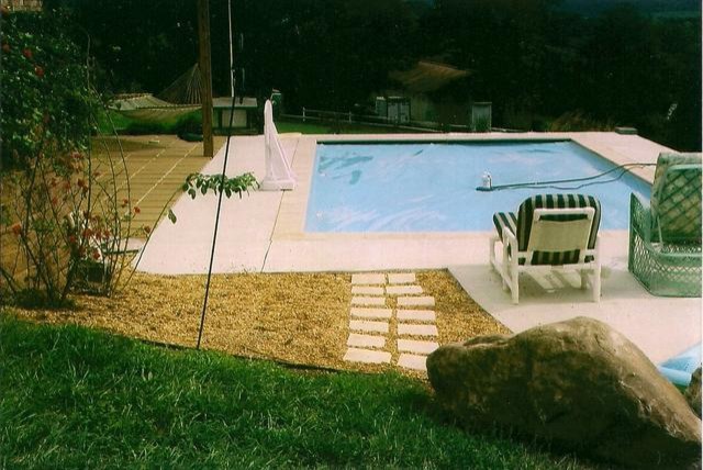 Inspiration for a backyard concrete paver and rectangular lap pool remodel