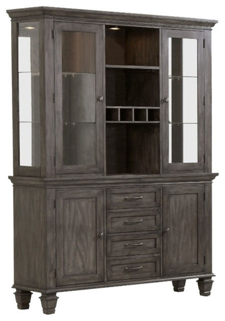 Sunset Trading Shades of Gray Wood Lighted China Cabinet/Wine Storage in Gray