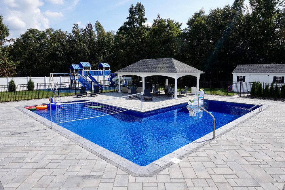 Manalapan, NJ: Contemporary Pool Patio with Pergola