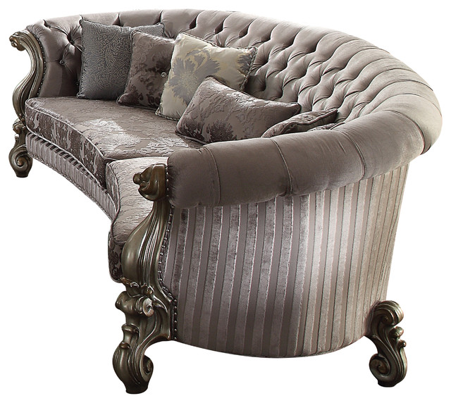 ACME Versailles Sofa with 5 Pillows, Velvet and Antique Platinum