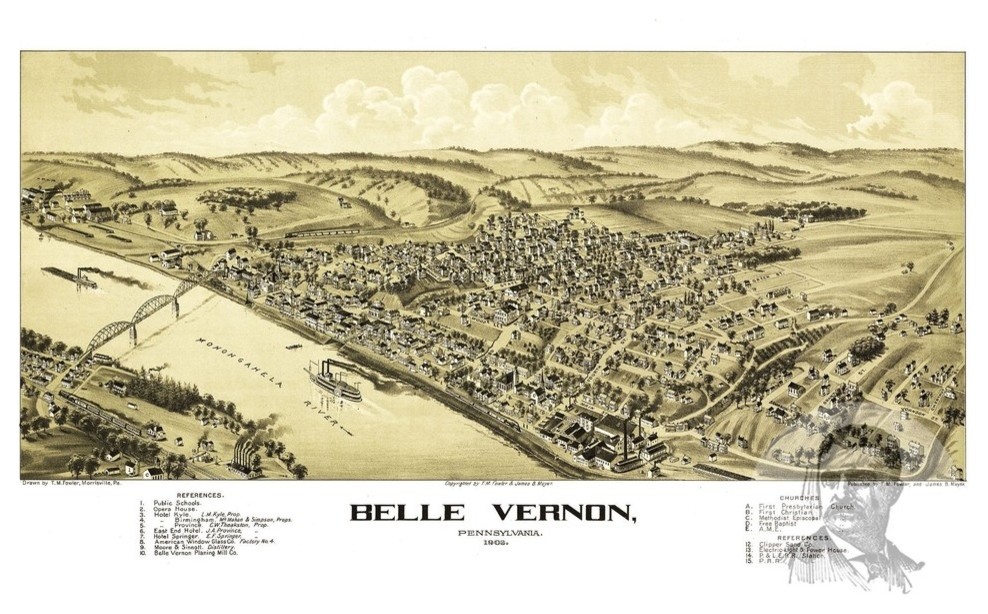 Old Map of Belle Vernon Pennsylvania 1902, Vintage Map Art Print, 24