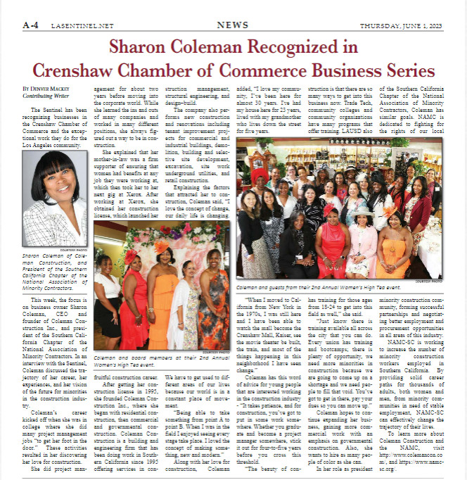 LA Sentinel Shines the Spotlight on Sharon Coleman in This Week's Edition