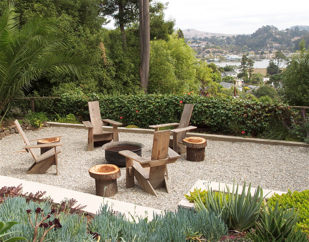 Eclectic garden in San Francisco with a fire feature.