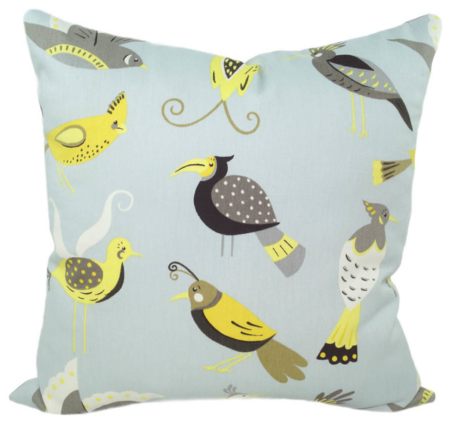 Waverly For the Birds Lemon Decorative Grey & Yellow Bird Print Throw Pillow, 18