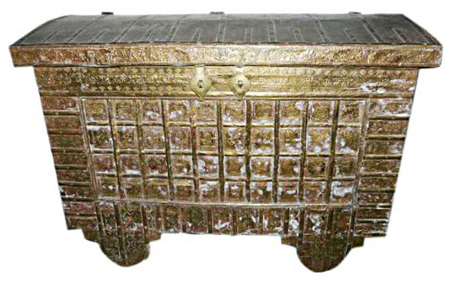 Consigned Hope Chest On Wheels Carved India Br Cladded Trunk Consigned Hope Chest On Wheels Carved India Br Cladded Trunk