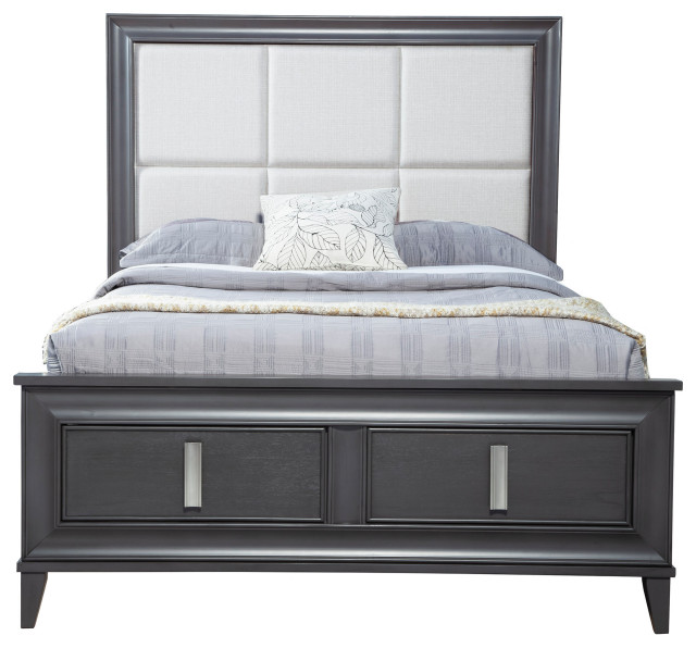 Lorraine Standard King Storage Footboard Platform Bed, Dark Grey