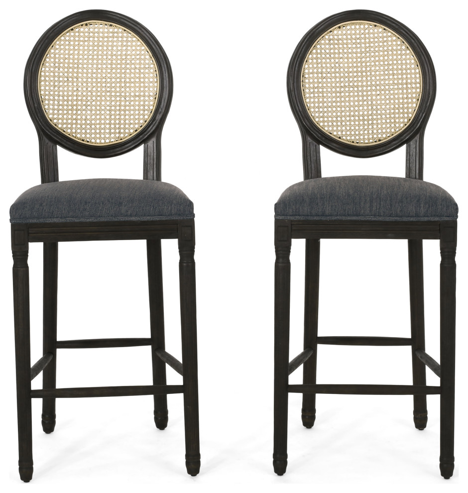 Indalia French Country Wooden Barstools, Set of 2, Charcoal/Dark Brown