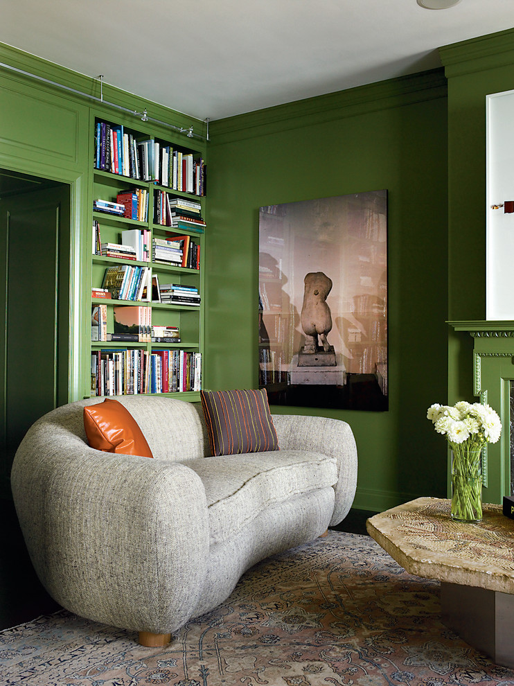 Inspiration for an eclectic family room in Chicago with a library.