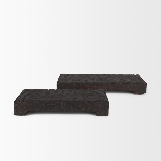 Shira Reclaimed Dark Brown Wooden Riser, Set of 2 - Rustic - Side ...