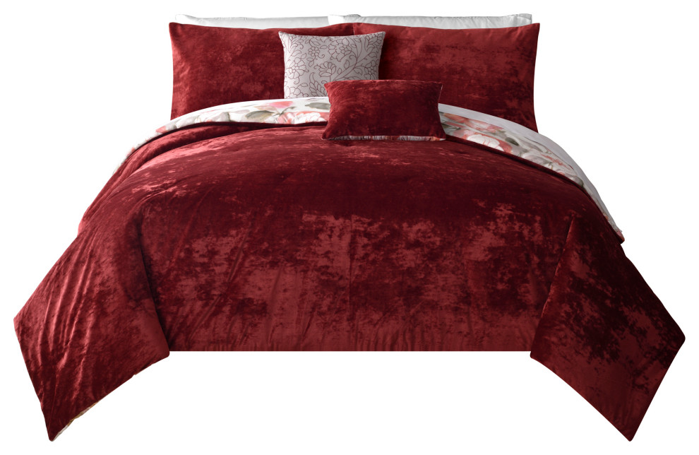 Lanwood Home Magnolia 5Piece Comforter Set, King Contemporary