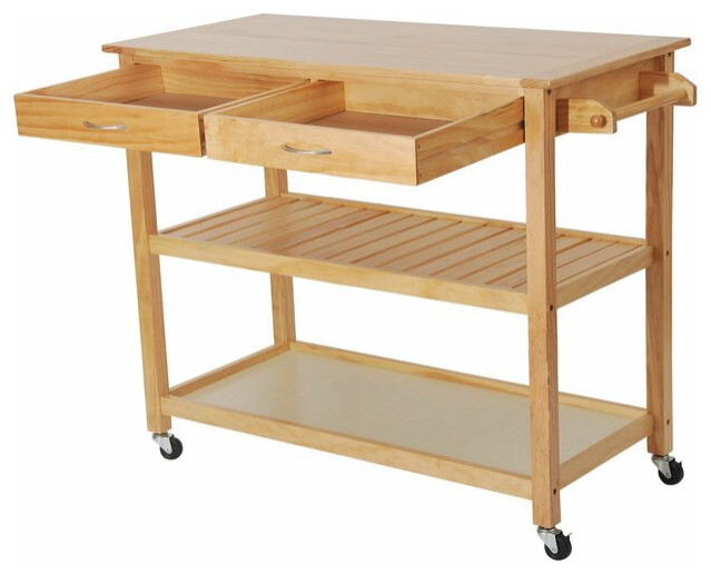 Wooden High Quality Kitchen Cart With Locking Wheels Transitional