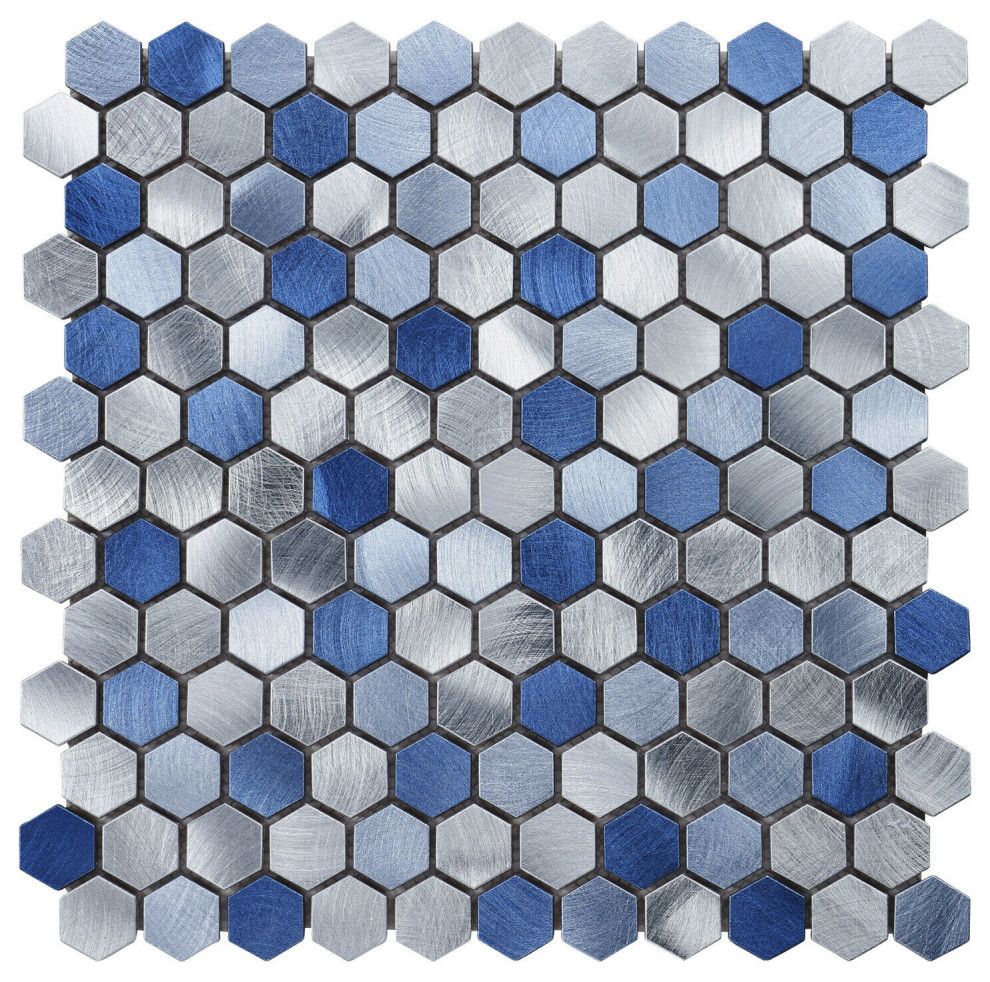 Modket Blue Marble Aluminum 1" Hexagon Mosaic Tile Backsplash Kitchen TDH52MDR