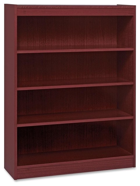 Lorell Panel End Hardwood Veneer Bookcase, 4-Shelf, Mahogany