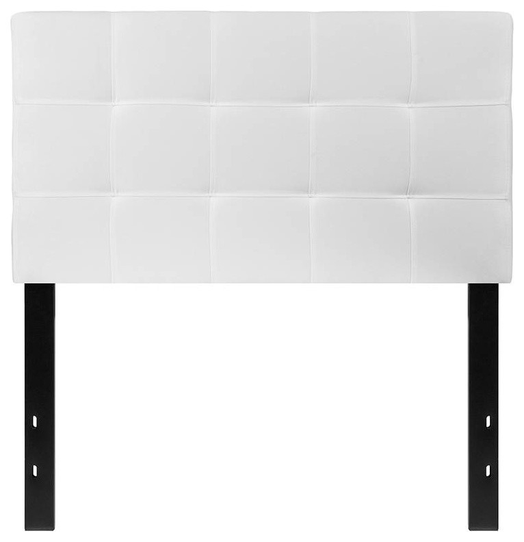 Bedford Tufted Upholstered Twin Size Headboard in White Fabric