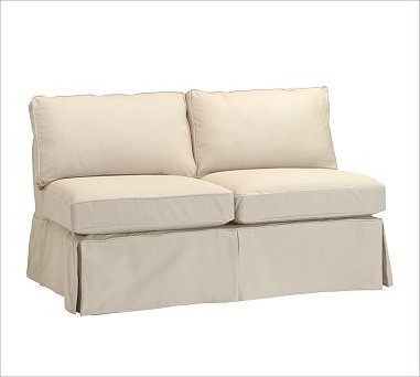 PB Basic Slipcovered Sectional Armless Love Seat, Down-Blend Wrap Cushions, Twil