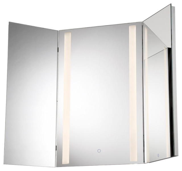 Tri Fold Led Small Mirror Wall, Tri Fold Bathroom Mirror With Lights