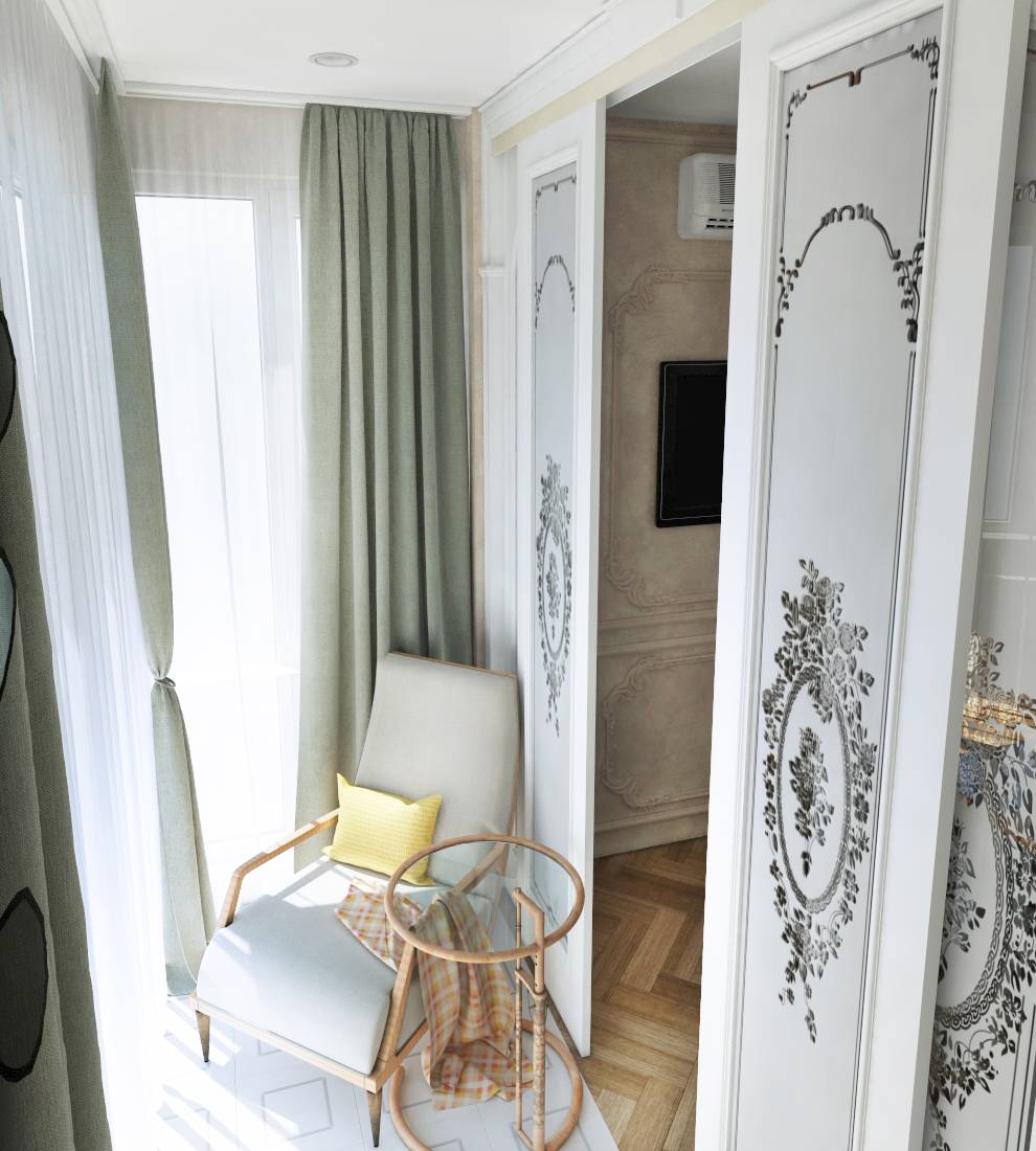 Интерьер лоджии в трехкомнатной квартире