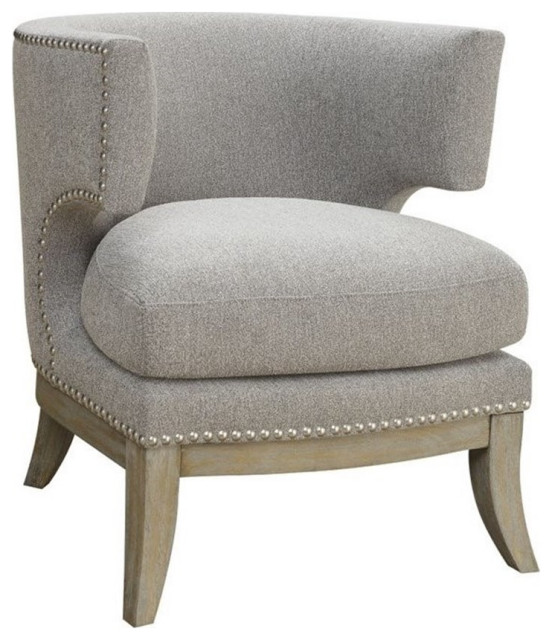Coaster Contemporary Chenille Barrel Back Upholstered Accent Chair in Gray