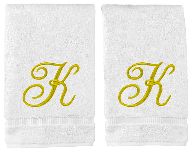 Monogrammed Washcloth, Set of 2, Gold Script embroidery, 2 Washcloths