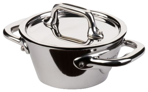 Mauviel M'Cook Mini Splayed Cocotte with Lid, Cast Stainless Steel Handle, 0.4qt