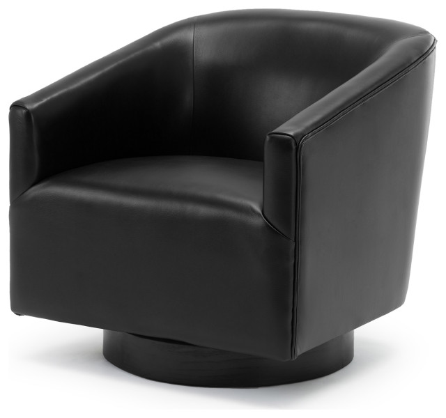 Geneva Charcoal Wood Base Swivel Chair, Black