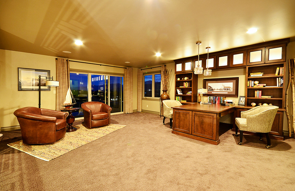 Example of a transitional home office design in Denver
