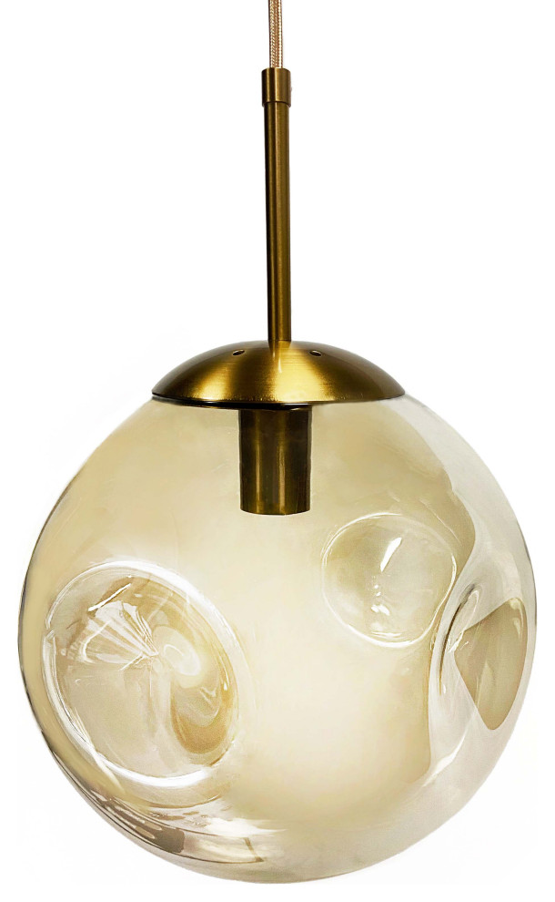 Blanche Dimpled Cognac Glass Pendant Light, 10" Contemporary