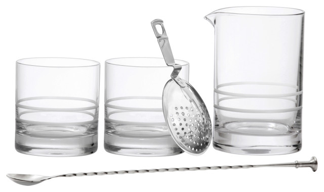 Libbey Carats 4-Piece Cocktail Mixing Set - 25.5 Oz Mixing Glass, Jigger, Strainer & Spoon For Home Bartending