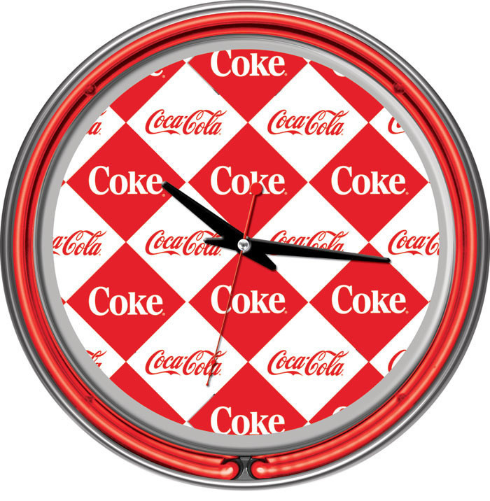 Checker Coca Cola Neon Clock - Two Neon Rings