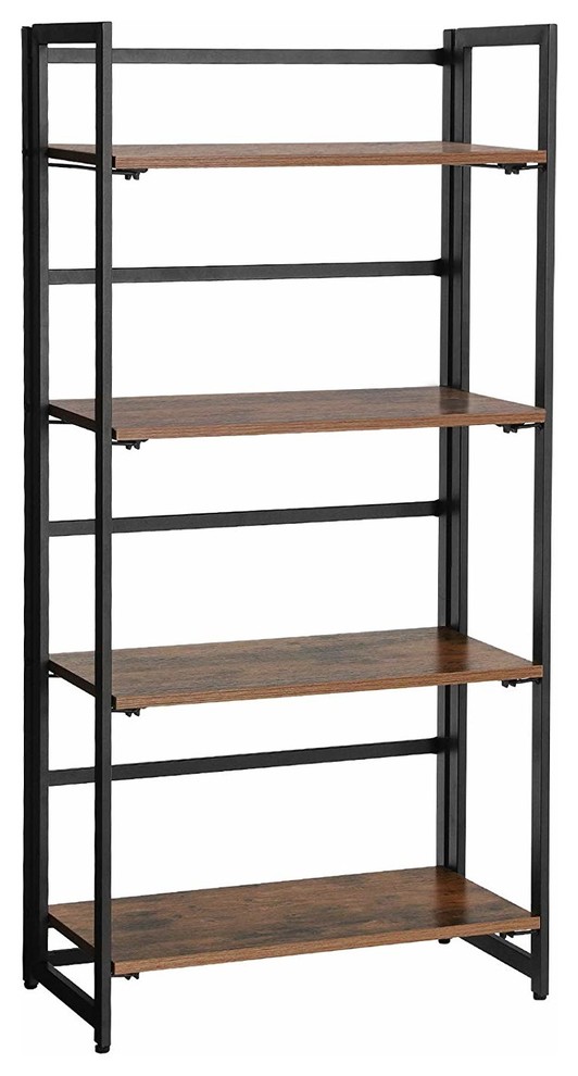 Industrial Bookshelf,4-Tier Ladder Shelf,Metal Frame, Brown ULLS88X