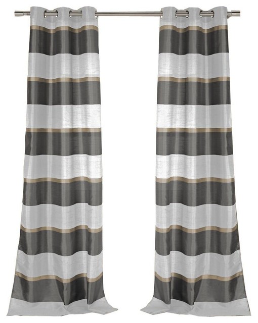 Thia Faux Silk Stripe 76 X108 Grommet Pair Panel Set Of 2 Gray