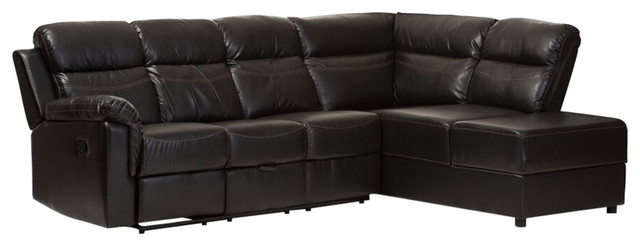 Roland Faux Leather 2 Piece Sectional With Recliner And Storage Roland Faux Leather 2 Piece Sectional With Recliner And Storage Chaise Black