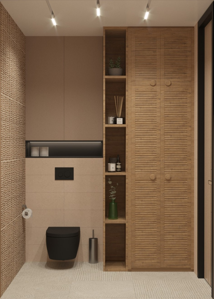 Ванная в стиле ваби-саби/этно из дизайн-проекта в ЖК Спортивный парк, Москва