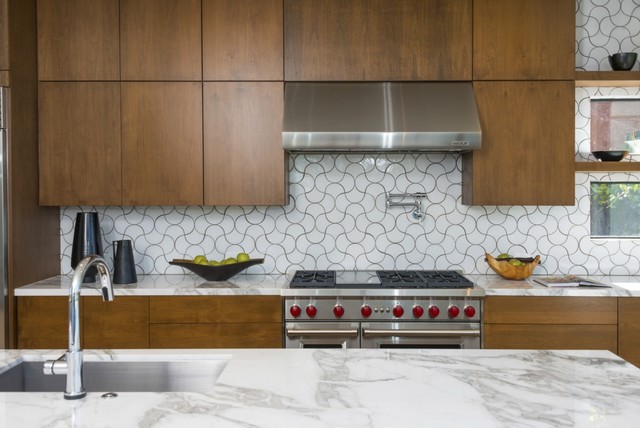 modern ogee drop kitchen tile backsplash - contemporary - kitchen