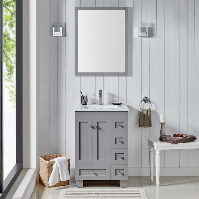 Eviva Acclaim 24" Gray Transitional Bathroom Vanity With White Quartz ...