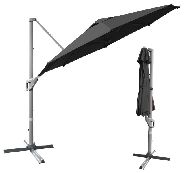 11ft Patio Offset Umbrella Cantilever Rotation Aluminum Tilt Cross Base Gray Contemporary