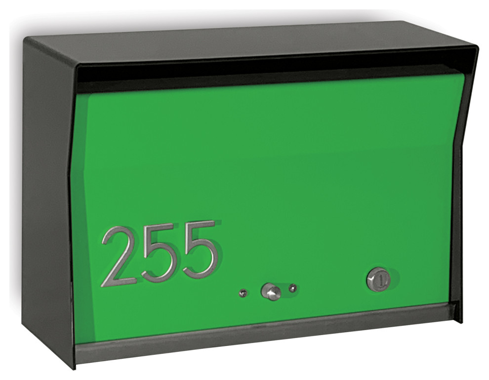 RetroBox Locking Modern Wall Mounted Mailbox, in Black & Lime Green