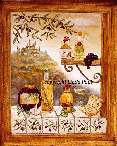 Tuscan Kitchen Tapenade  Original Paintings by Linda Paul $2500