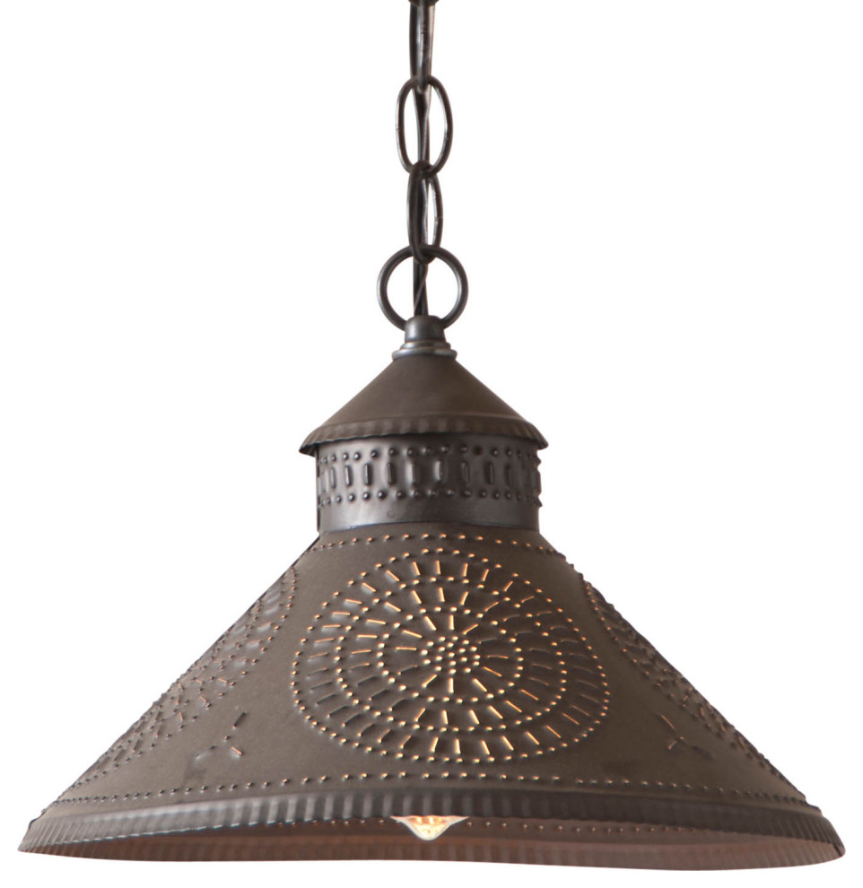Stockbridge Shade Light Pendant with Chisel in Kettle Black Punched Tin