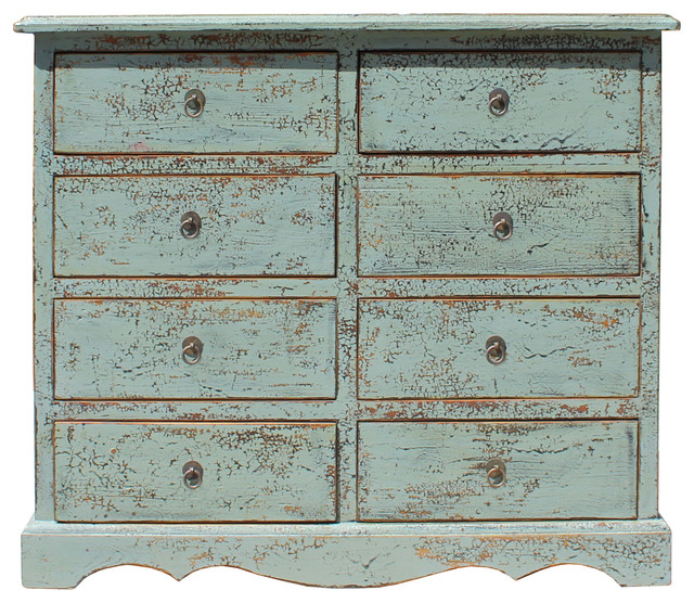 Solid Wood Distressed Crackle Gray 8 Drawers Dresser Cabinet