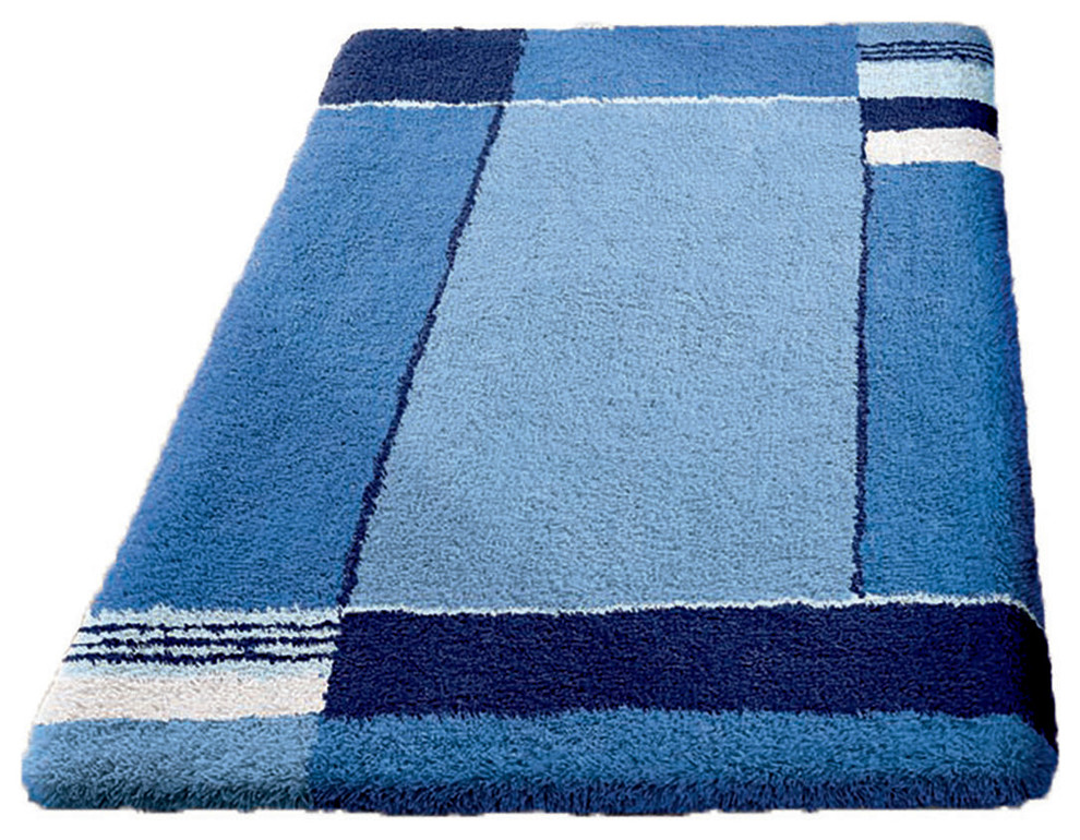 Navy Blue Non Slip Washable Bathroom Rug, Padova, Medium Contemporary