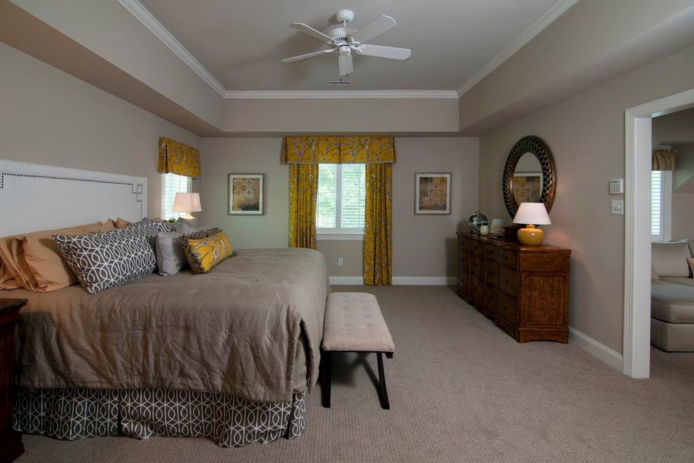 Design ideas for a large transitional master bedroom in Philadelphia with beige walls, carpet and no fireplace.