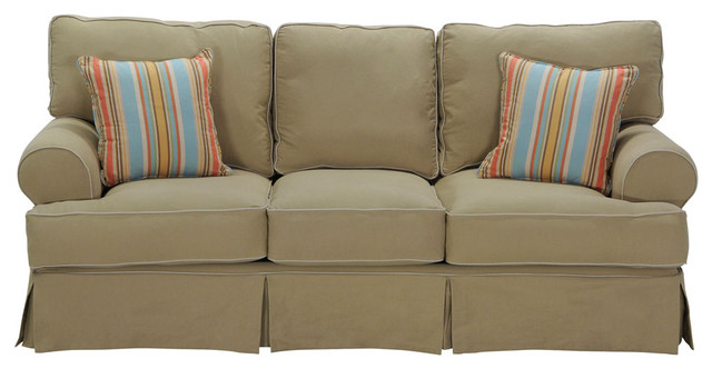 Classic (Khaki) Slipcover Sofa Traditional Living Room