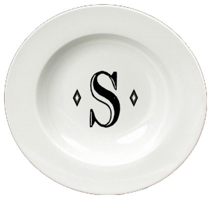 Letter S Initial Monogram Retro Round Ceramic White Soup Bowl CJ1058-S-SBW-825