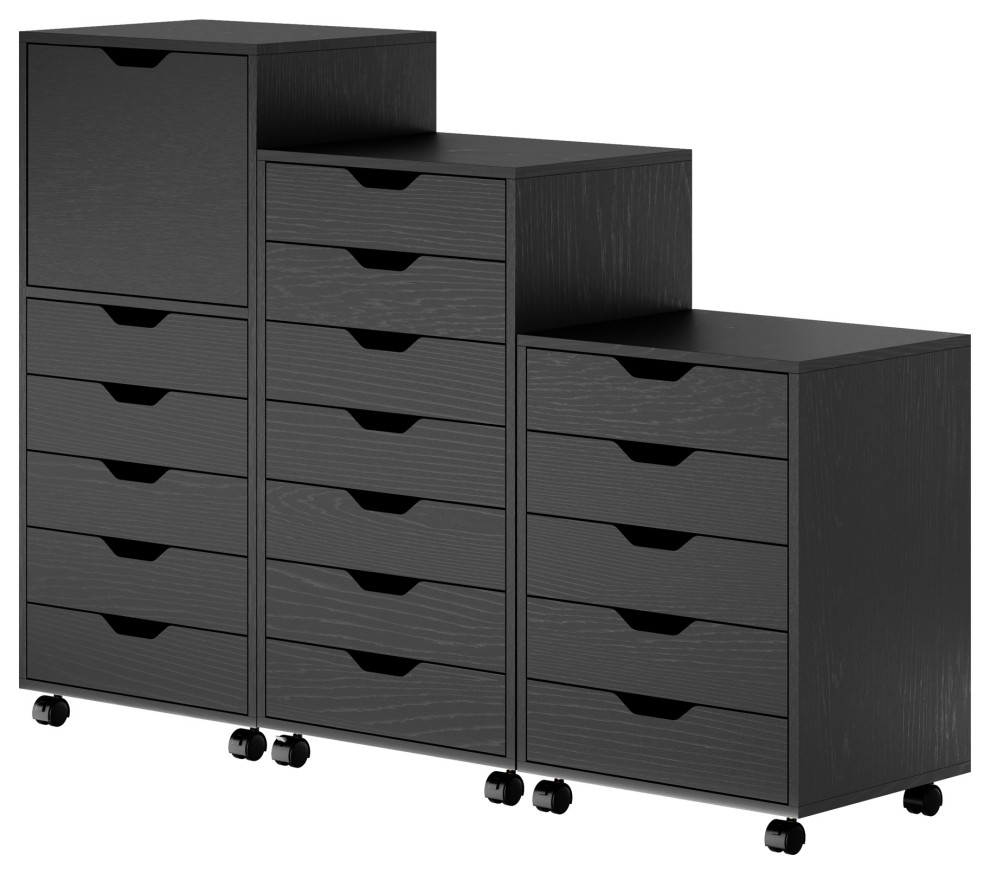 Halifax 3Pc MultiDrawer Storage Set, Black Transitional