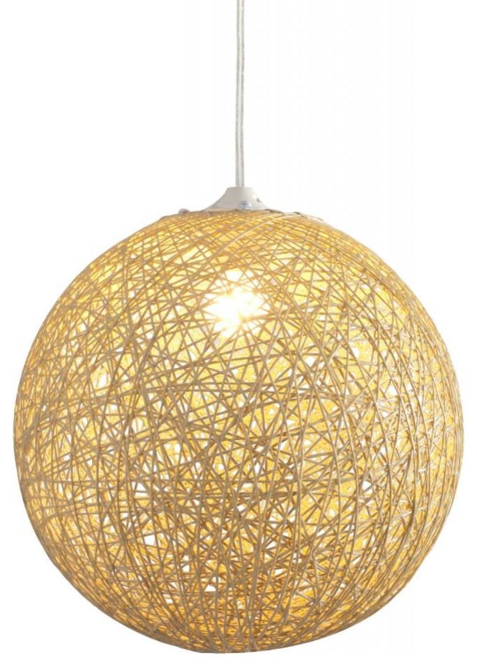 Modern Contemporary Ceiling Lamp, Beige Paper Rope White Metal