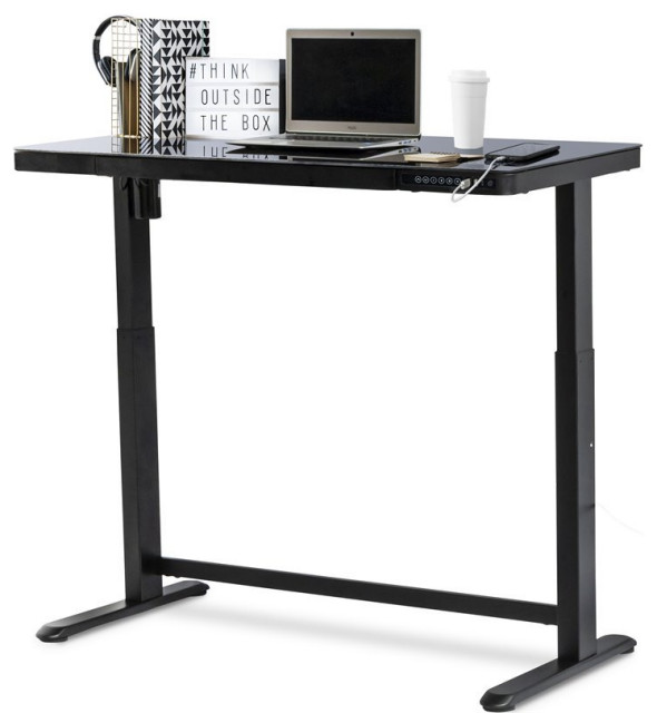 Pemberly Row Electric Glass Top Standing Desk in Black Contemporary