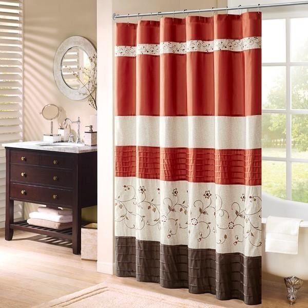Madison Park Faux Silk Embroidered Floral Shower Curtain With Spice ...