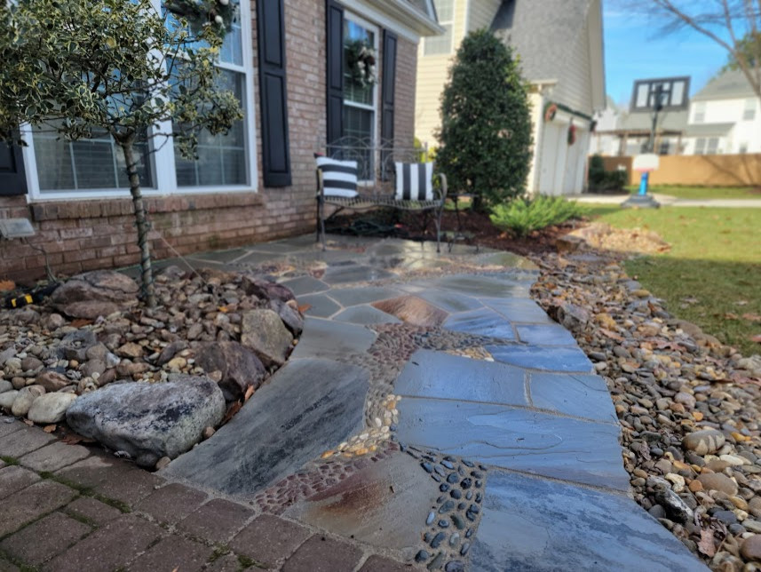 Stylized Natural Garden W/ Flagstone Mosaic Accented Walkway